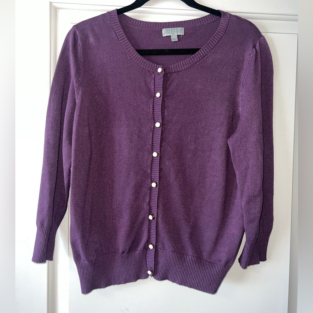 Vintage Purple Quarter Sleeve Cardigan with Rose Buttons Size Large